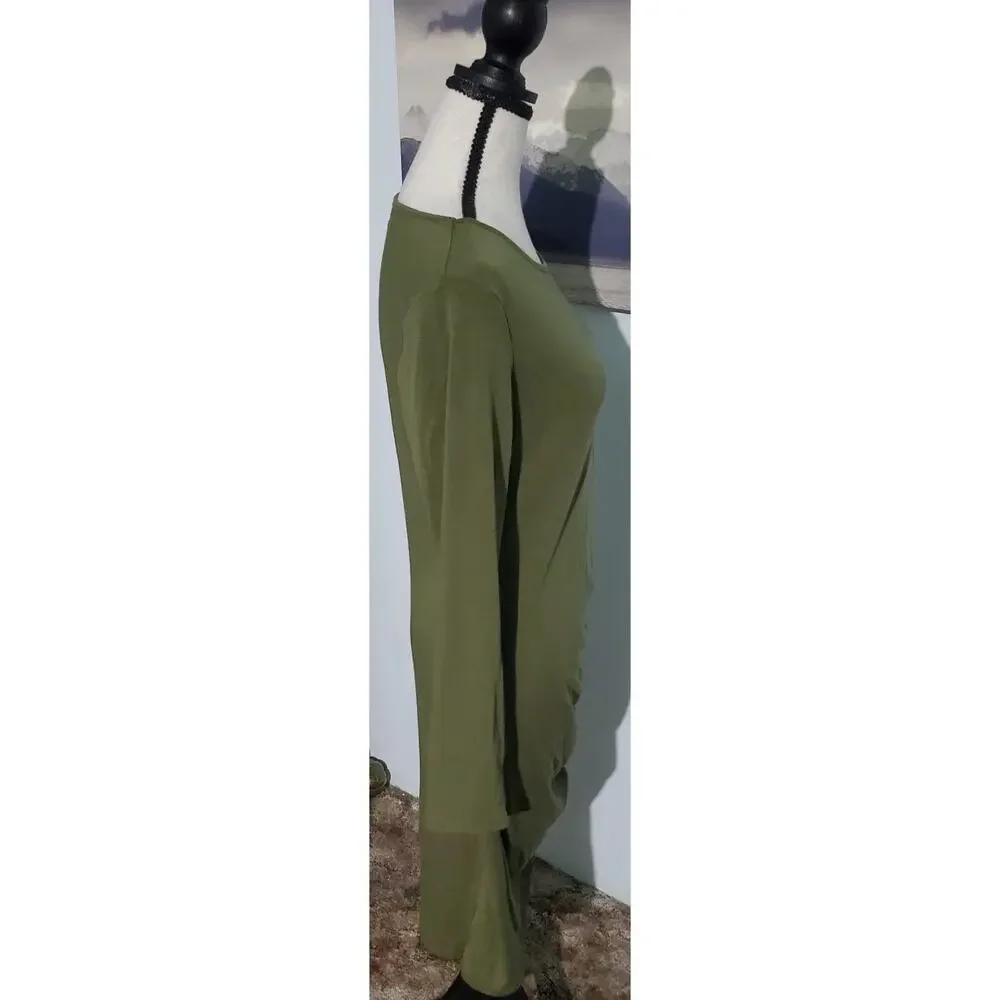 Olive Green Ruched Mini Dress - Picture 3 of 6